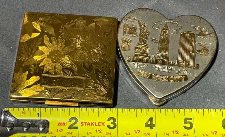 Elgin American Gold-Tone Compact and New York City Heart-Shaped Compact