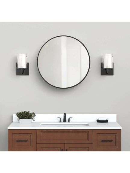 GLACIER BAY - 23.6 in. W x 23.6 in. H Round Matte Black Medicine Cabinet with Mirror
