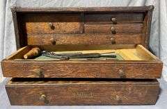 Pilliod Machinist Toolbox,  Swanton, Ohio Oak Multi-Drawer Storage Cabinet with Contents 16.5x8x10..5″