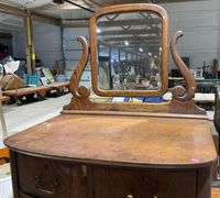 Chest of Drawers with Attached Swivel Mirror and Brass Hardware
