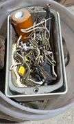 Plastic Bucket Containing Hardware, Fixtures, and Various Items