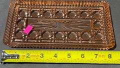 Pink Depression Glass Tray with Patterned Design, 8×4″