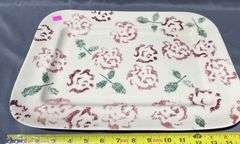 Hartstone Pottery Pink Cabbage Rose Serving Tray, 12×9″