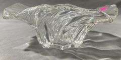 Swirl-Pattern Clear Glass Bowl with Freeform Design, 9″
