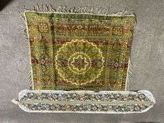 Lace and Floral Table Runner & Fringed Multicolor Rug  70”, 50”