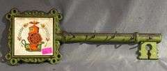 Metal Key-Shaped Wall Hook with Ceramic Tile Insert, 12” Long