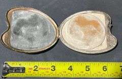 Black and Gold-Tone Shell-Shaped Compact with Mirror and Powder Puff, 3.5″