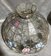 Stained Glass Light Fixture Shade With Floral Motif - there is a crack in the shade 16.5”x11.5”