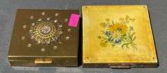 Two Compact Cases with Decorative Elements (one rusted shut)
