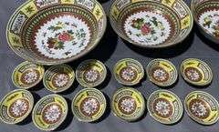 Asian Motif Porcelain Bowls With Polychrome Floral Motifs, 18 Pieces some chipps