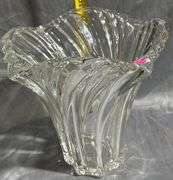 Pressed Clear Glass Fluted Vase with Star-Shaped Base 10”x9.5”