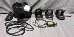 Office Equipment Lot Including Rolodex, Hole Punches, and Cables