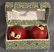 Cloisonné Health Balls in Decorative Box with Floral Motifs