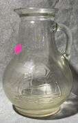 Glass Pitcher with Embossed Clipper Ship, 7” Tall