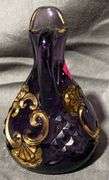 Purple Amethyst Glass Cruet with Gold-Tone Gilded Accents and Stopper, 7″