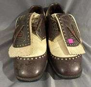 Two-Tone Leather Saddle Golf Shoes with Softspikes Soles