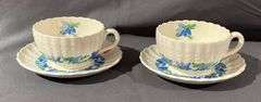2 Copeland Spode Valencia Teacups with Saucers, Hairline Cracks
