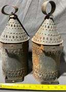 Punched Tin Candle Lanterns with Cone Tops and Hanging Rings