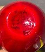 Red Glass Apple Paperweight with Clear Leaf Accent, 3″