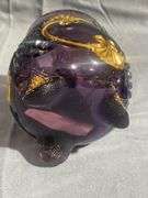 Amethyst Glass Footed Creamer and Sugar with Gold-Tone Accents, 5", 7"