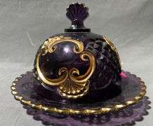 Purple Amethyst Pressed Glass Butter Dish with Gold-Tone Accents, 6″