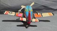 1950s Japanese F-80 Tin Friction Toy Airplane, 6” Long with 8” Wingspan