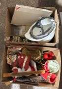 Holiday Decorations and Books Including Santa Figurines