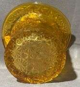 Amber-Colored Glass Top Hat Toothpick Holder with Starburst Pattern, 3” Tall