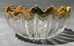 Glass Bowl with Gold-Tone Rim and Starburst Base, 6″