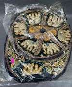Embroidered Black Fabric Piece with Colorful Beaded Design, 17”x13”
