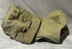 Green Canvas Military Duffle Bag with Straps Marked ‘Edmund E Leistman Approx. 35″ x 20″