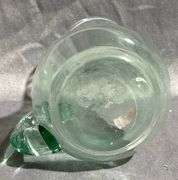 Green Glass Pitcher with Curved Handle, Approximately 4”x5”