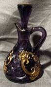 Purple Amethyst Glass Cruet with Gold-Tone Gilded Accents and Stopper, 7″