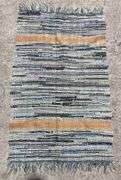 Hand-Woven Rag Rug with Multicolor Stripes, 23×38”