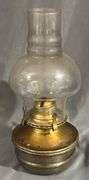 Lamplight Farms Brass Oil Lamp with Clear Glass Chimney, 11” Tall