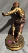 Bronze-Tone Football Player Sculpture, Marked AP3675 10.5” Tall