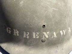 Military Helmet with Liner and Markings ‘Greenawalt’, Approx. 10.5” x 8.5” x 6.5”