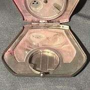 Silver-Tone Octagonal Compact with Black and White Enamel Inlay, 3×2″