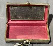 Black Fabric Clutch with Gold-Tone Accents and Interior Mirror, 6″
