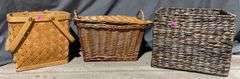 Three Handwoven Baskets in Varying Sizes and Styles