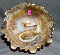 Caramel Slag Glass Bowl with Embossed Windmill Design, 8×2.5″