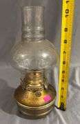 Lamplight Farms Brass Oil Lamp with Clear Glass Chimney, 11” Tall