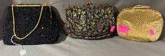 Three Evening Bags Including Beaded, Floral, and Metallic Mesh Designs – 1 marked Zell