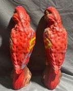 Carnival Chalkware Parrots Marked “Fall Festival Lakeville, Indiana 1952” 13.5” Tall