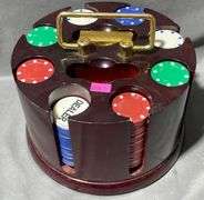 Poker Chip Holder with Chips and Gold Foil Cards Featuring USA Themed Design