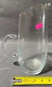 Clear Glass Pitcher with Curved Handle and Spout, 8″