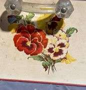 Metal Storage Box with Floral Design and Red Lid 14x10x8″