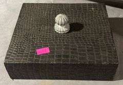 Black Textured Storage Box With Glass Knob Lid and Brass Wire Cage with Faux Nest