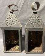 Punched Tin Candle Lanterns with Cone Tops and Hanging Rings