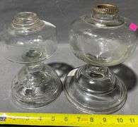 Glass Oil Lamp Bases with Etched and Smooth Designs
